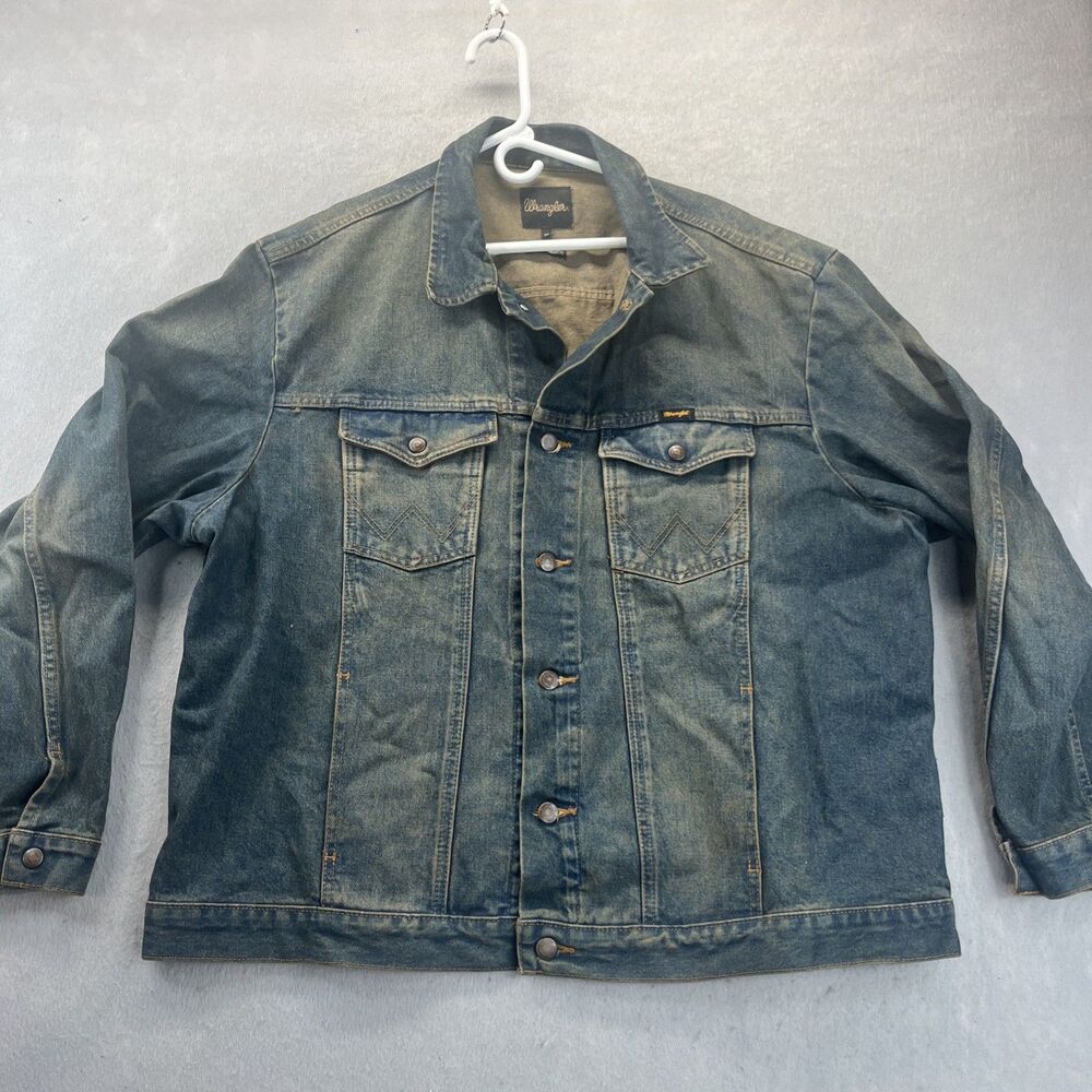 Wrangler Denim Jacket Sz XXL Dark Wash Trucker Jean Button up Vintage